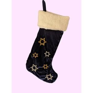 Hanukkah Star Of David Holiday Stocking Deep Blue Velvet Silver &Gold Embroidery